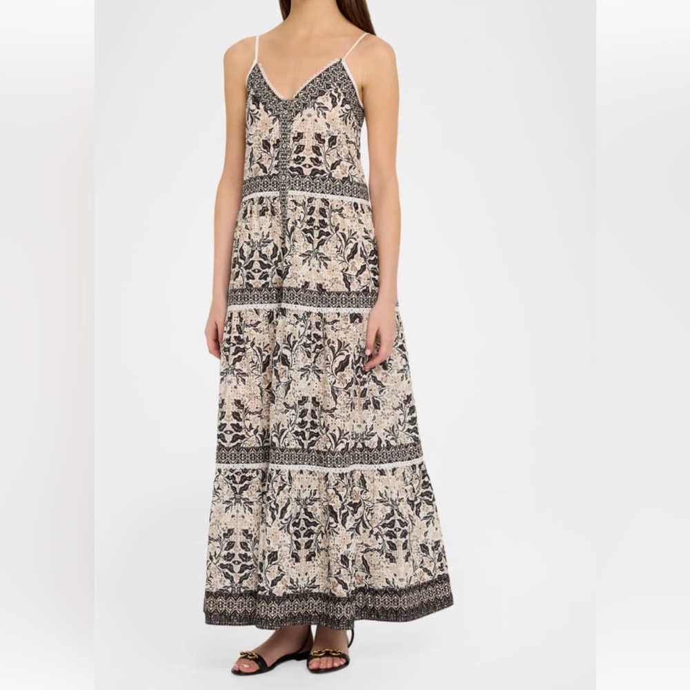 Ramy Brook Beige White & Black Floral Maxi Dress, M. NWT.